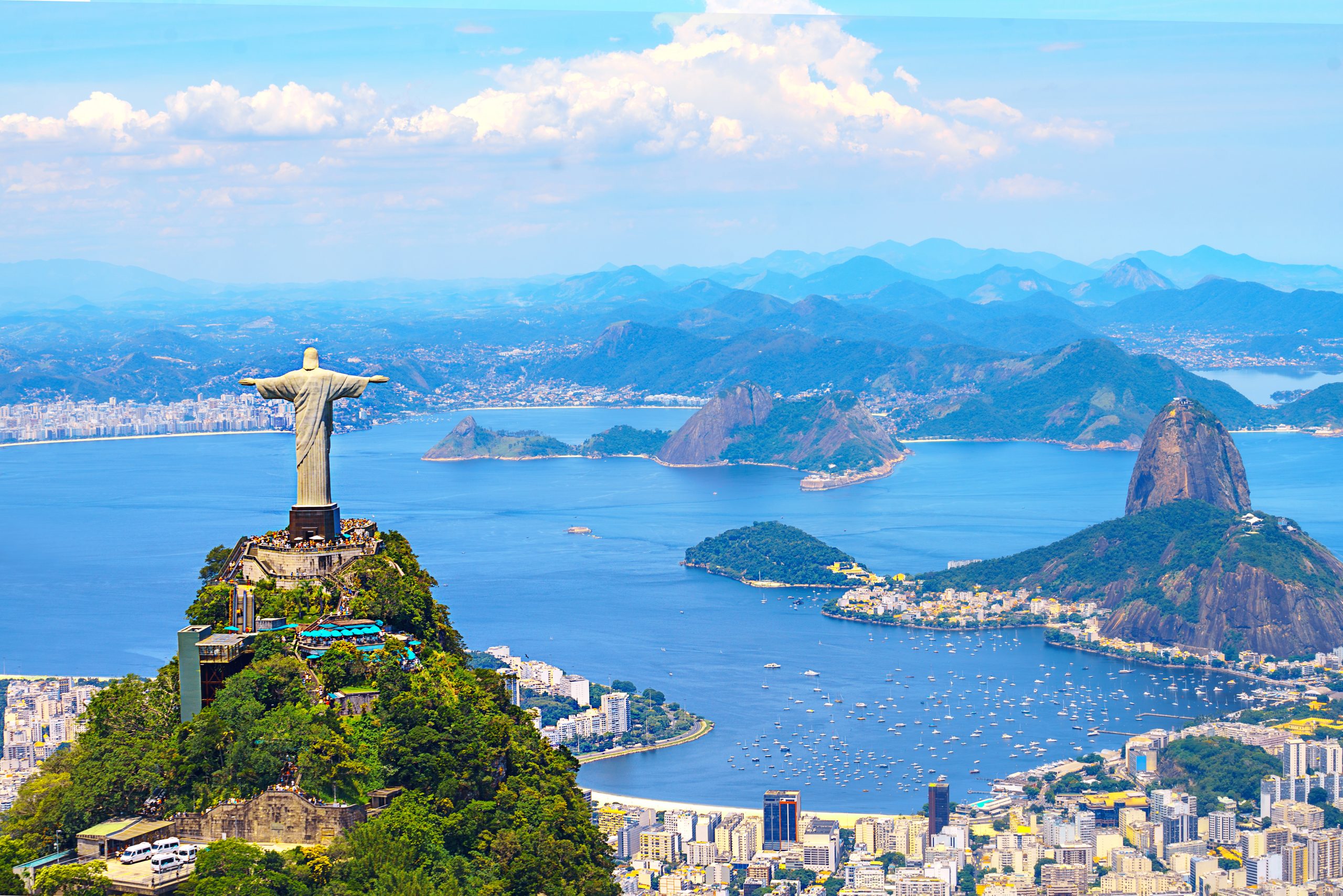 Christ the Redeemer overlooking Rio de Janeiro and Guanabara Bay, Brazil
