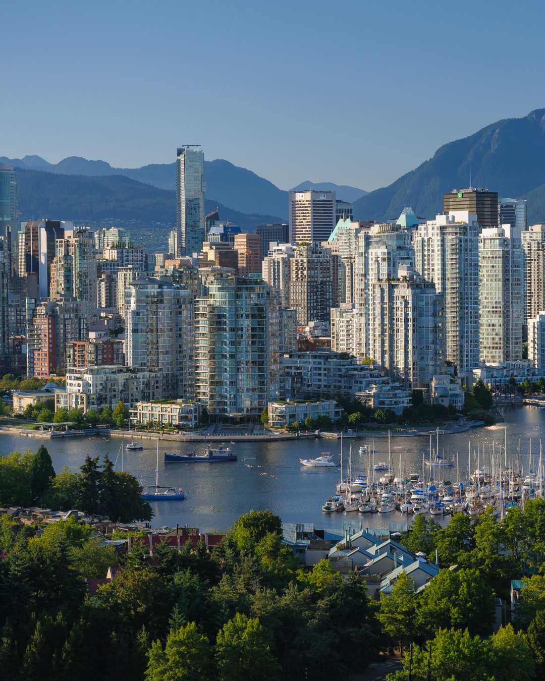 Vancouver skyline where many Alaska cruises begin after a Rocky Mountaineer journey
