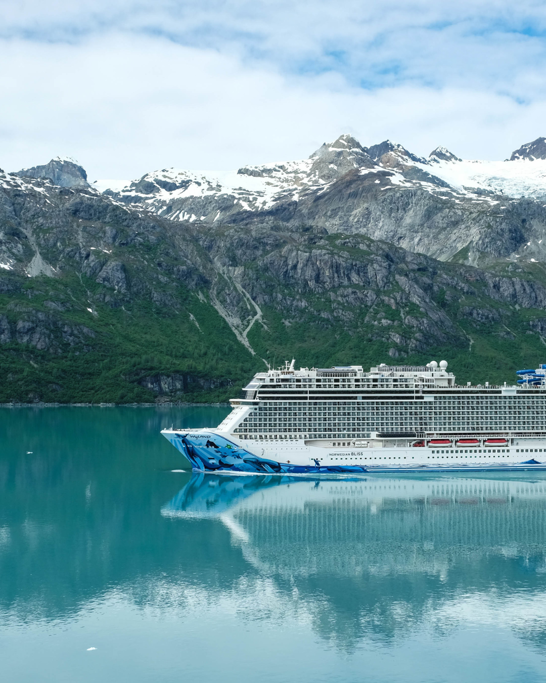 Cruise ship sailing through Glacier Bay National Park in Alaska