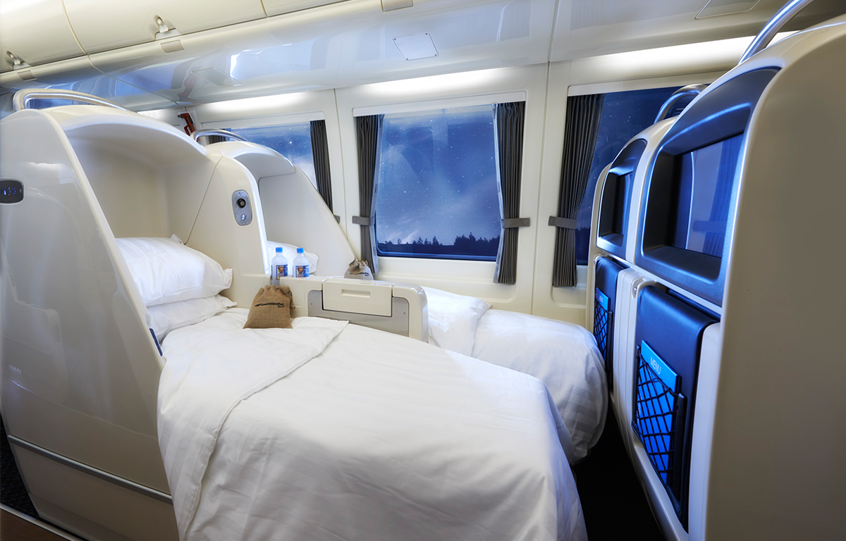 Spirit of Queensland RailBeds converted into lie-flat beds for overnight travel