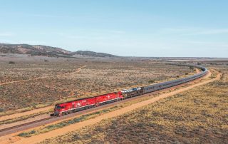The Ghan travelling through the Flinders Ranges in South Australia